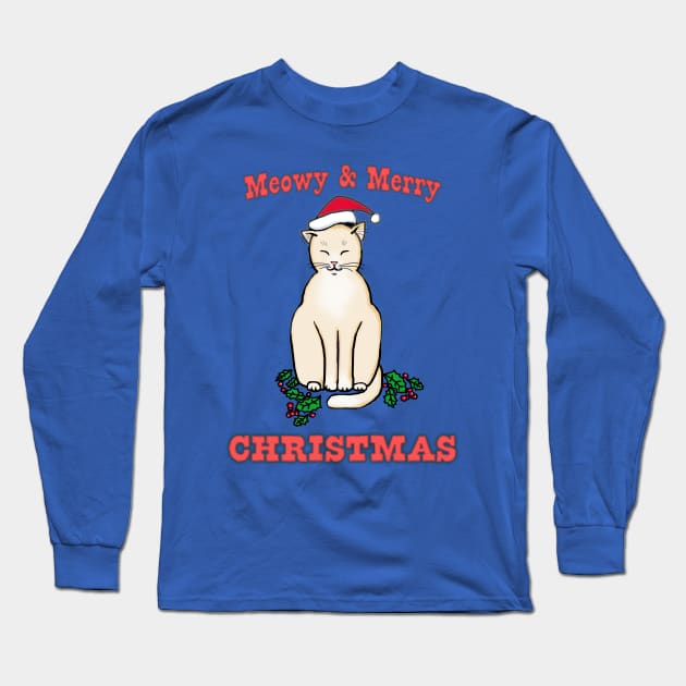 Meowy & Merry Christmas - Cute Cat Design Long Sleeve T-Shirt by jdunster